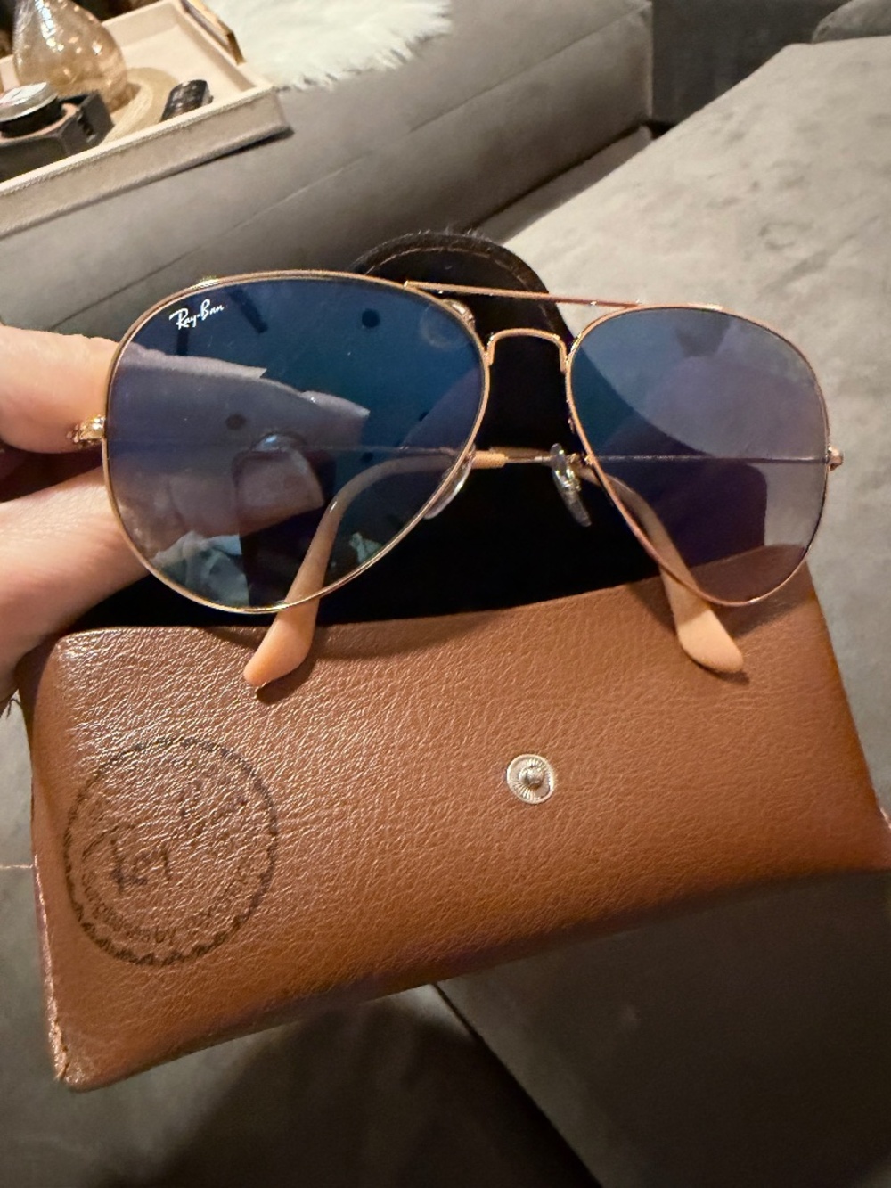 Ray Ban Large Aviator Sunglasses - Blue/Gold